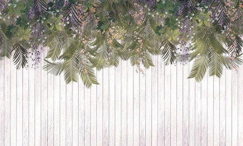 в загородный дом, тропические листья, свисаюшие