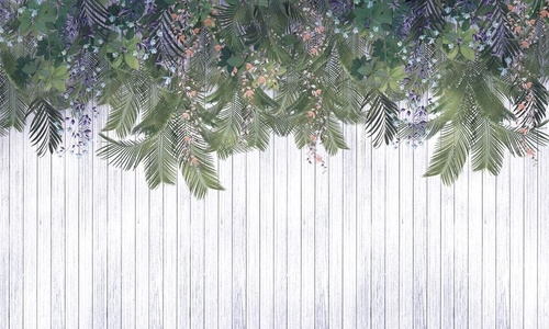 в загородный дом, тропические листья, свисающие, зеленые