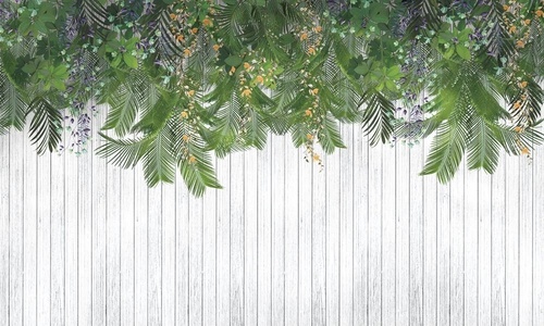 в загородный дом, тропические листья, свисающие, ярко зеленые