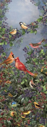 в загородный дом, сад, птицы, ягоды, листья