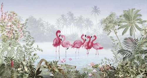 в загородный дом, тропический лес, зеленая, фламинго
