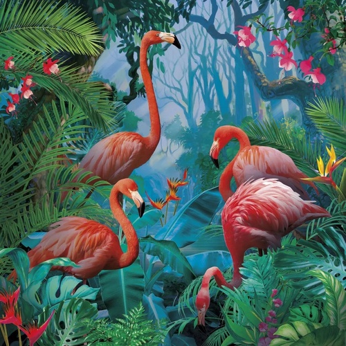 в загородный дом, тропики, фламинго, сине-зеленая
