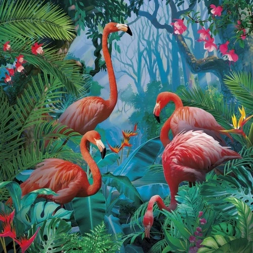 в загородный дом, тропики, фламинго, сине-зеленая