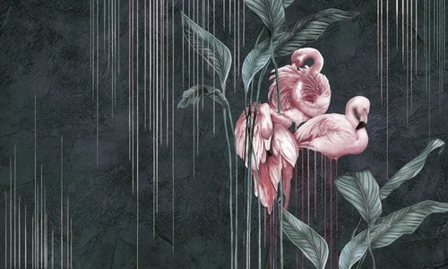 в ванную комнату, фламинго, серо-зеленая