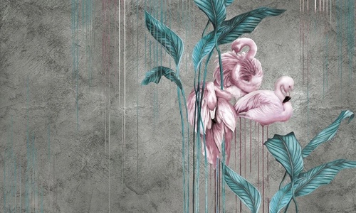 в ванную комнату, стена с фламинго