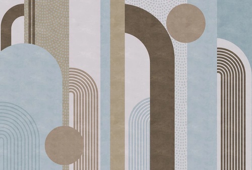 абстракция, геометрия, круги, арки, бежево-голубая
