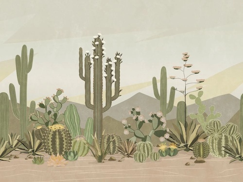 в ванную комнату, кактусы, поп-арт, зелено-бежевая