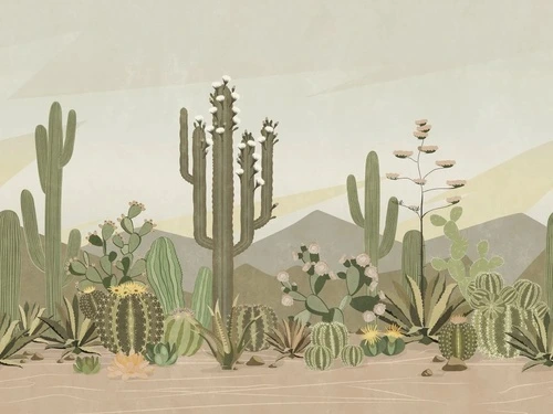 в ванную комнату, кактусы, поп-арт, зелено-бежевая