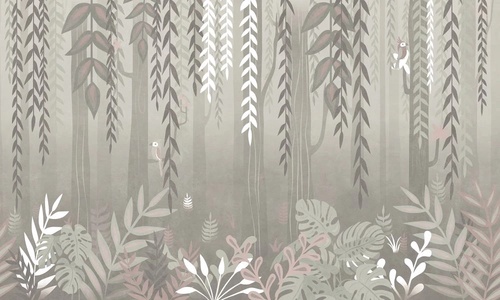 в ванную комнату, тропики, лианы, бежевые, серые