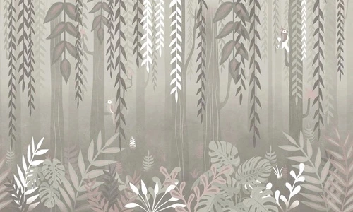 в ванную комнату, тропики, лианы, бежевые, серые