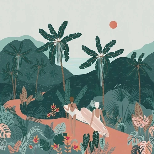 в ванную комнату, тропики, пальмы, зеленая