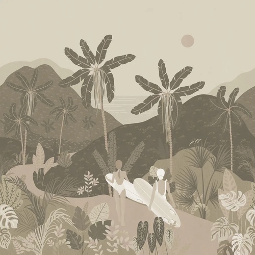 в ванную комнату, тропики, пальмы, серая