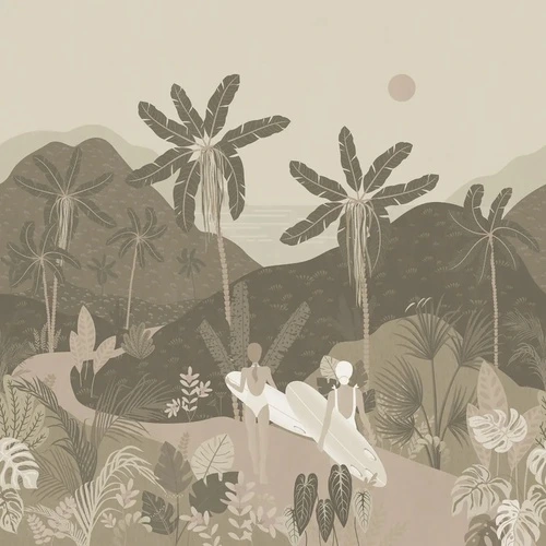 в ванную комнату, тропики, пальмы, серая