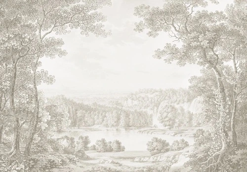 пейзаж, графика, природа, бежевый лес, графический пейзаж, нежный лес на стену, в бежевом цвете, бежевые, изящная фреска, красивая в гостиную, на стену лес, туманный лес, лес в тумане, лес в интерьере, красивый лес, новинки