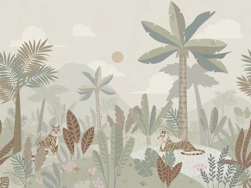 в детскую комнату, пальмы, тигры