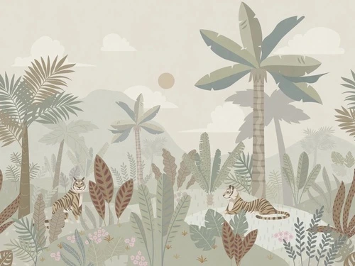 в детскую комнату, пальмы, тигры