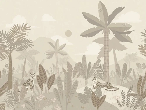 в детскую комнату, пальмы, тигры, бежевые
