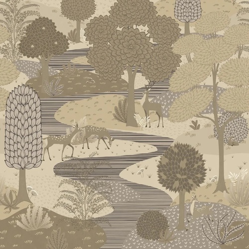 в детскую комнату, лес, речка, олени, бежевая