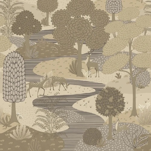 в детскую комнату, лес, речка, олени, бежевая