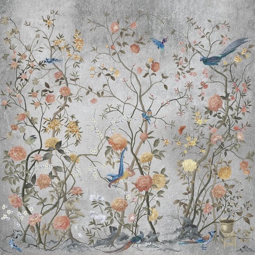 шинуазри, поталь, серебро, розы, персиковая, абрикосовая