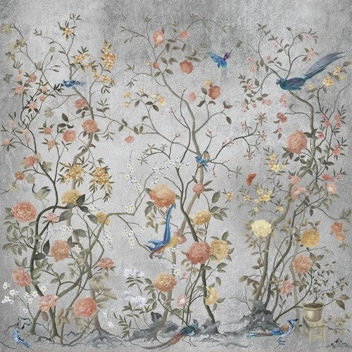 шинуазри, поталь, серебро, розы, персиковая, абрикосовая