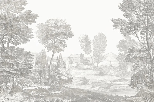 пейзаж, лес, гравюра, графика, бежевые, деревья, в гостиную, в загородный дом, в отель