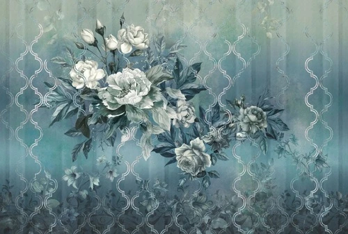 в стиле прованс, бело-синяя, цветы