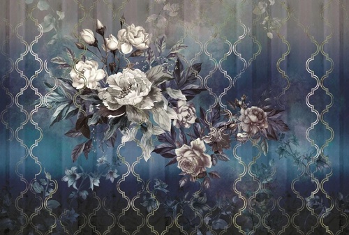 в стиле прованс, темно синяя, цветы белые