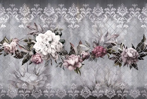 в стиле прованс, темно серая, белый цветок