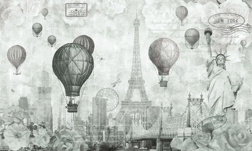 в стиле прованс, черно-белые, эйфелева башня, воздушные шары, винтаж