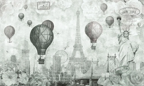 в стиле прованс, черно-белые, эйфелева башня, воздушные шары, винтаж