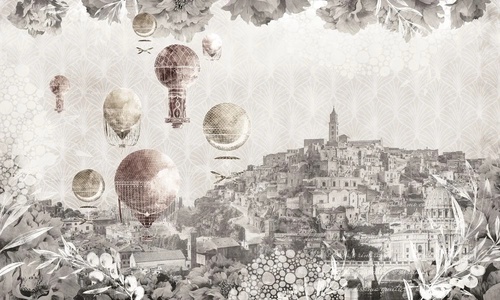 в стиле прованс, воздушные шары, город, бежево-серая