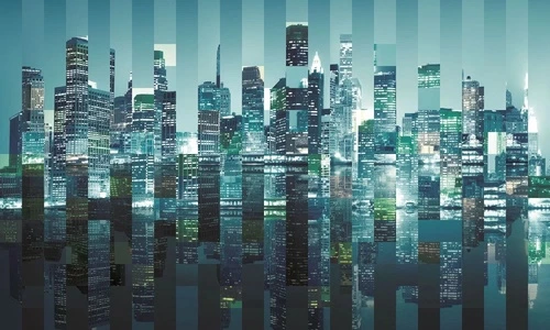 лофт, город, мегаполис, сити, небоскребы, бирюзовые