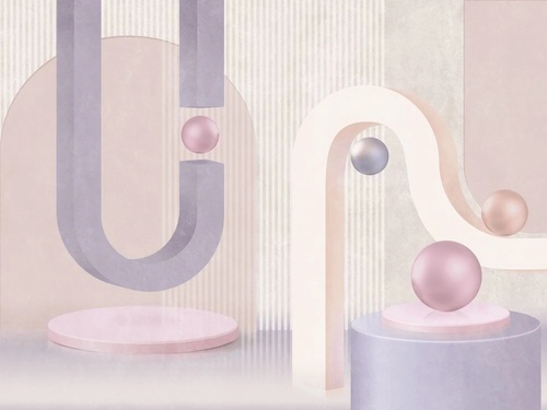 3Д, геометрия, бежево-сиреневая, шар