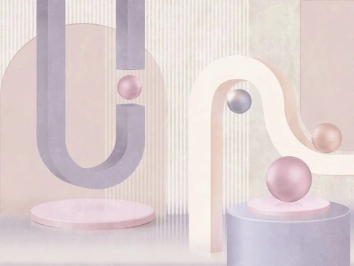 3Д, геометрия, бежево-сиреневая, шар