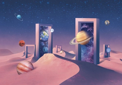 3Д, геометрия, розово-синяя, фиолетовая