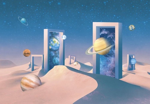 3Д, геометрия, бежево-голубая