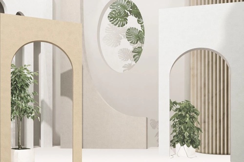 геометрия, 3Д, арки, листья, кремовые