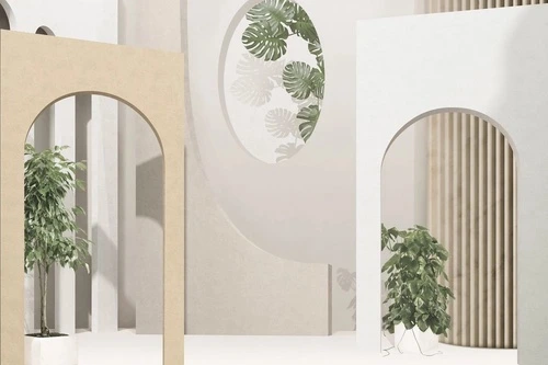 геометрия, 3Д, арки, листья, кремовые