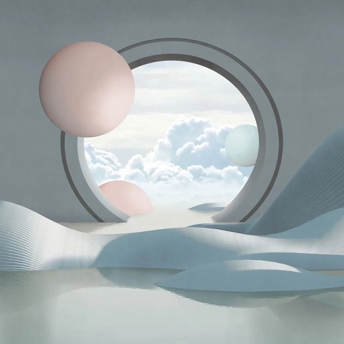 геометрия, 3Д, иллюминатор, серо-розовая