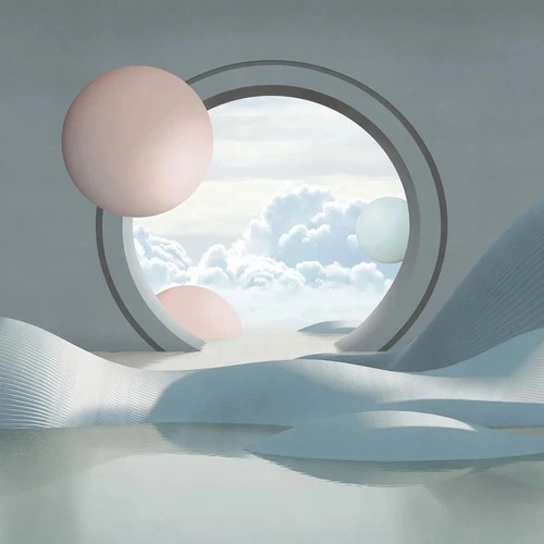 геометрия, 3Д, иллюминатор, серо-розовая