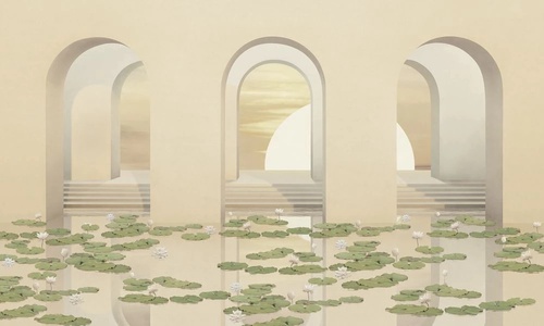 геометрия, 3Д, арки, кремовая, листья