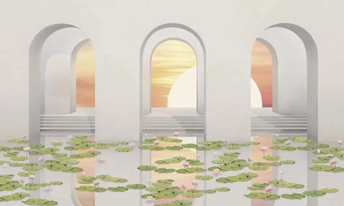 геометрия, 3Д, арки, белые, листья