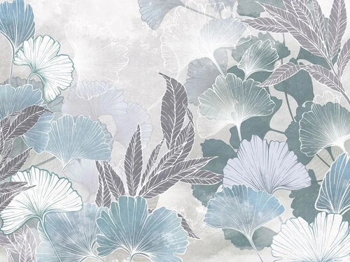 в детскую комнату, листья, серо-голубая, светло голубая