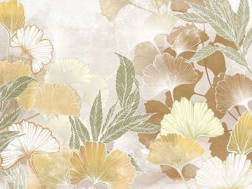 в детскую комнату, листья, желтая, светло коричневая