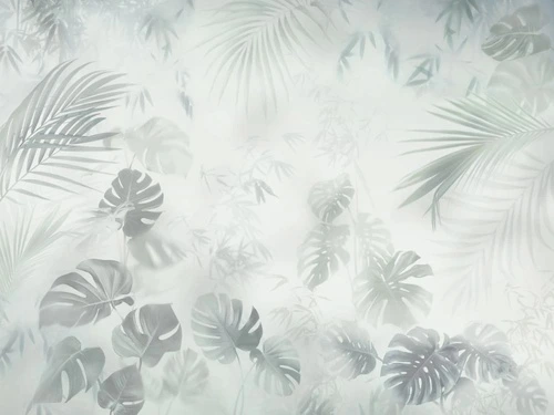 в загородный дом, тропические листья, светло зеленая