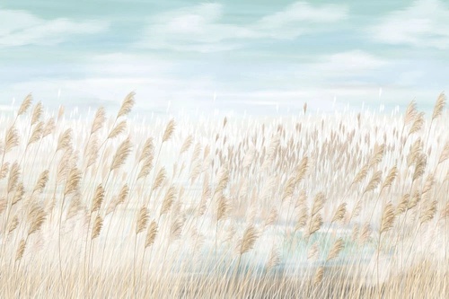 в загородный дом, поле, колосья, бежево-голубая