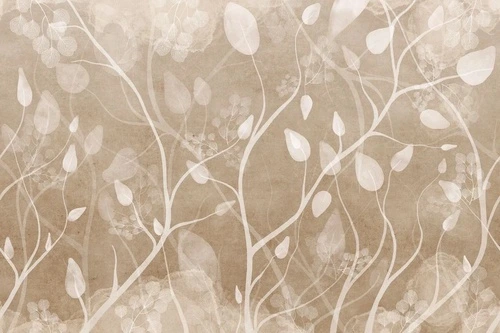 в детскую комнату, листья, ветки, белые, светло коричневая