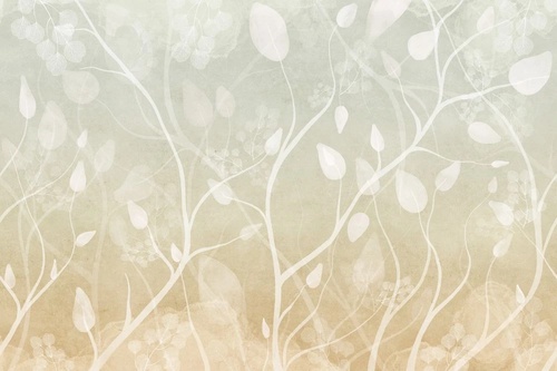 в детскую комнату, листья, ветки, светло горчичная