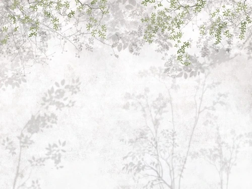 в спальню, бежевые, ветки, листья, зеленые